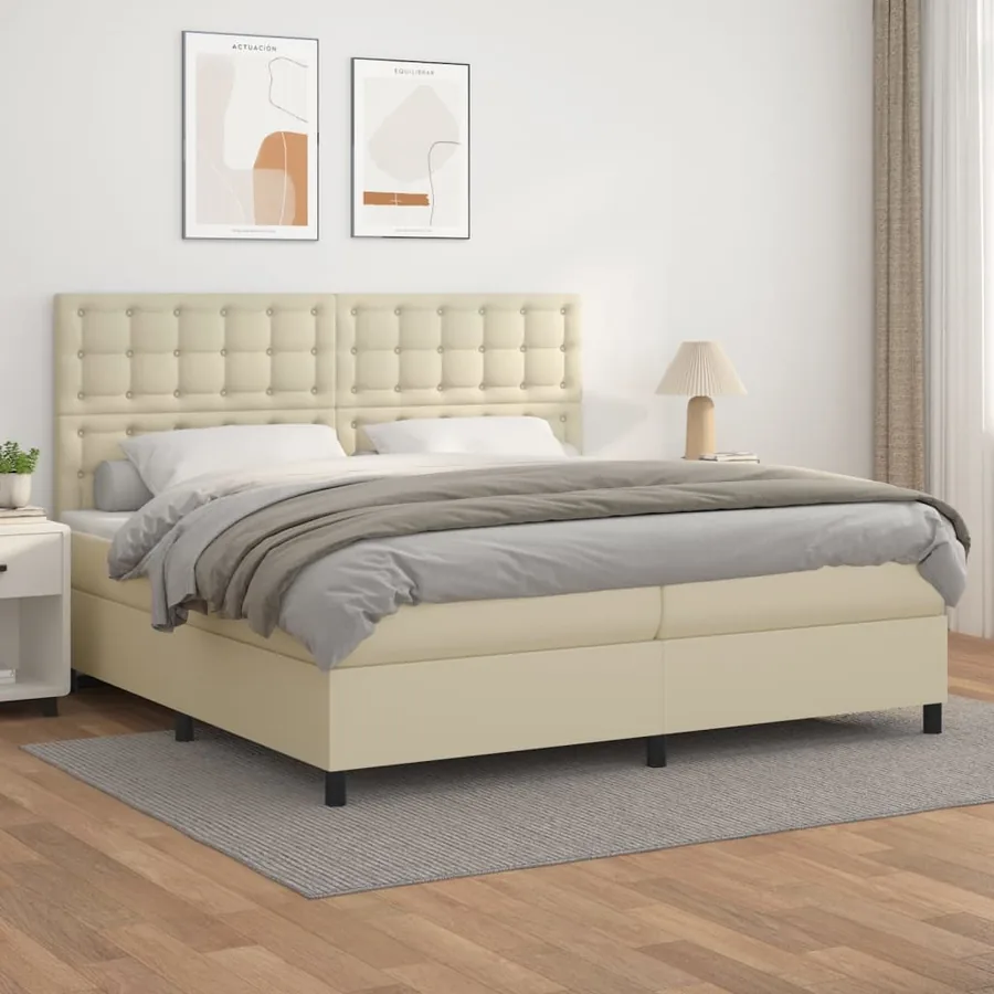 Sommier à lattes de lit avec matelas Crème 200x200cm Similicuir