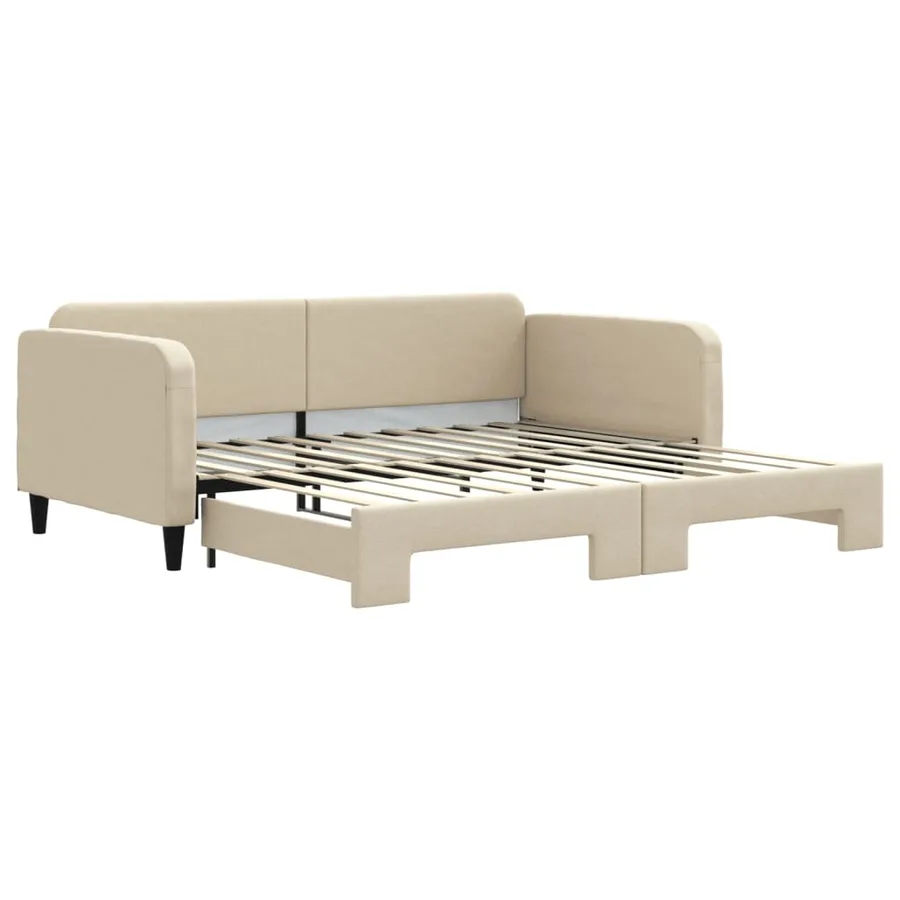 Lit de jour avec lit gigogne crème 100x200 cm tissu - 2