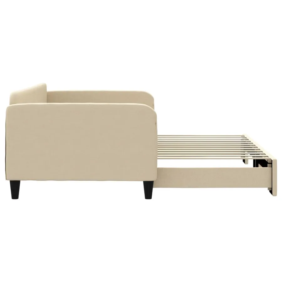 Lit de jour avec lit gigogne crème 100x200 cm tissu - 4