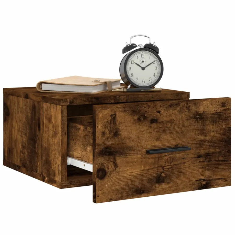 Table de chevet murale chêne fumé 35x35x20 cm - 4