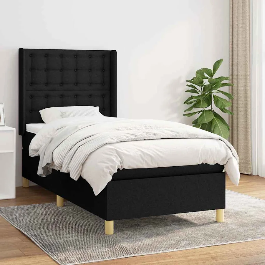 Sommier à lattes de lit avec matelas Noir 100x200 cm Tissu