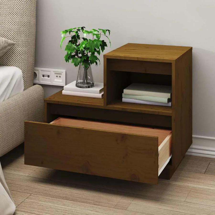 Tables de chevet 2pcs Marron miel 60x34x51cm Bois de pin massif - 4