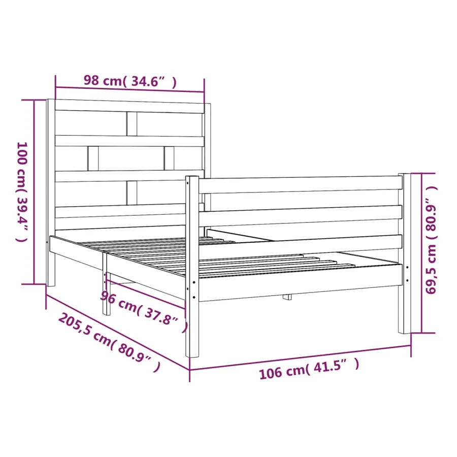 Cadre de lit sans matelas bois massif 100x200 cm - 9