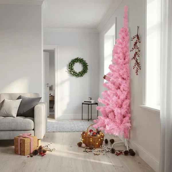 Demi sapin de Noël artificiel avec support Rose 240 cm PVC