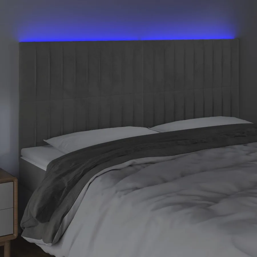 Tête de lit à LED Gris clair 200x5x118/128 cm Velours - 3