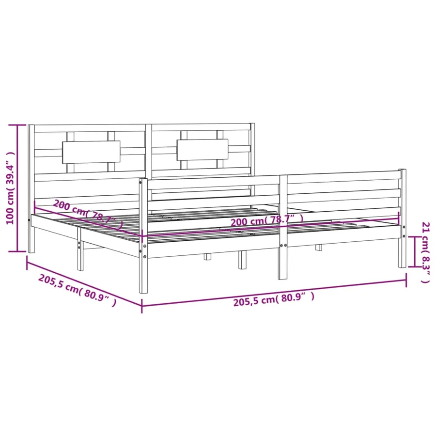 Cadre de lit sans matelas gris 200x200 cm bois massif - 12