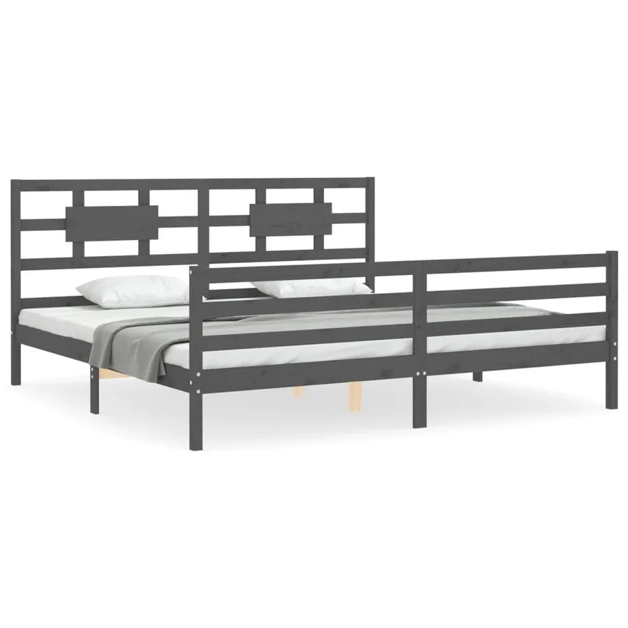 Cadre de lit sans matelas gris 200x200 cm bois massif - 2