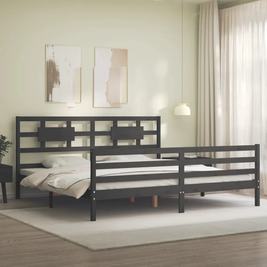 Cadre de lit sans matelas gris 200x200 cm bois massif - 3