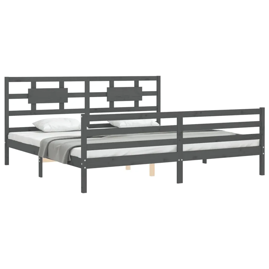 Cadre de lit sans matelas gris 200x200 cm bois massif - 4
