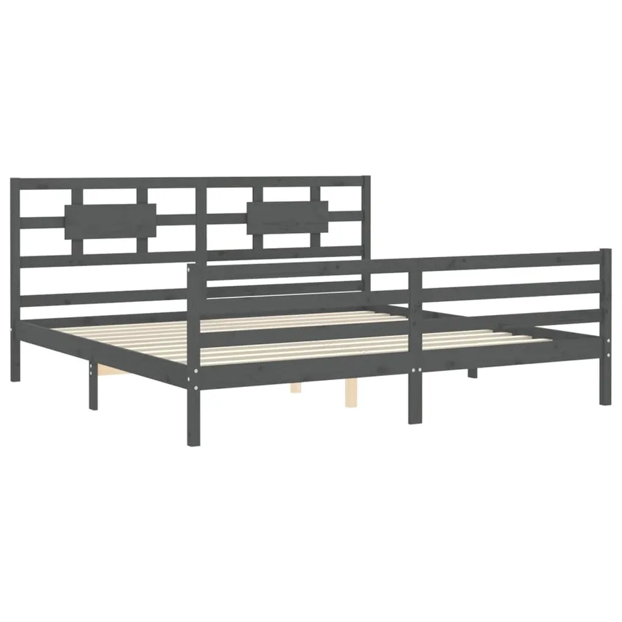 Cadre de lit sans matelas gris 200x200 cm bois massif - 5