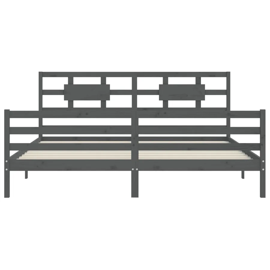 Cadre de lit sans matelas gris 200x200 cm bois massif - 7