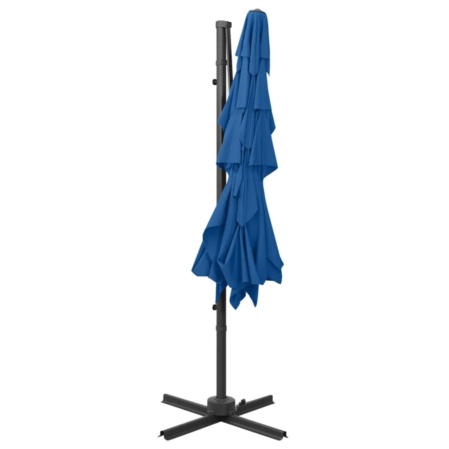 Parasol de jardin à 4 niveaux avec mât en aluminium bleu azuré - 5