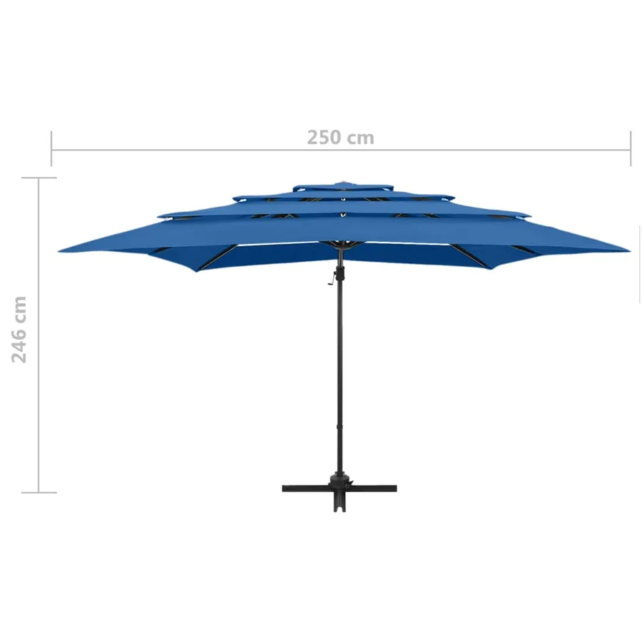 Parasol de jardin à 4 niveaux avec mât en aluminium bleu azuré - 9
