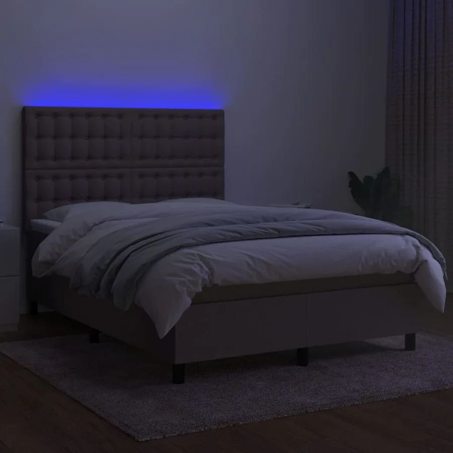 Sommier à lattes de lit et matelas et LED Taupe 140x200cm Tissu - 4