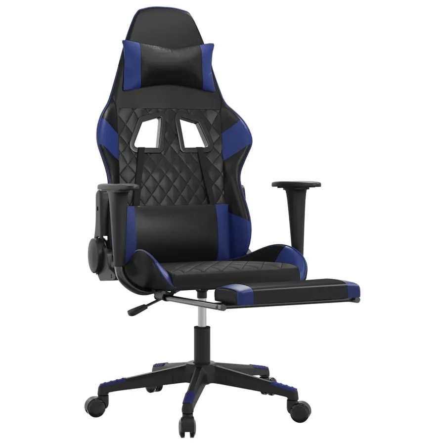 Chaise de jeu de massage et repose-pied Noir et bleu Similicuir - 3