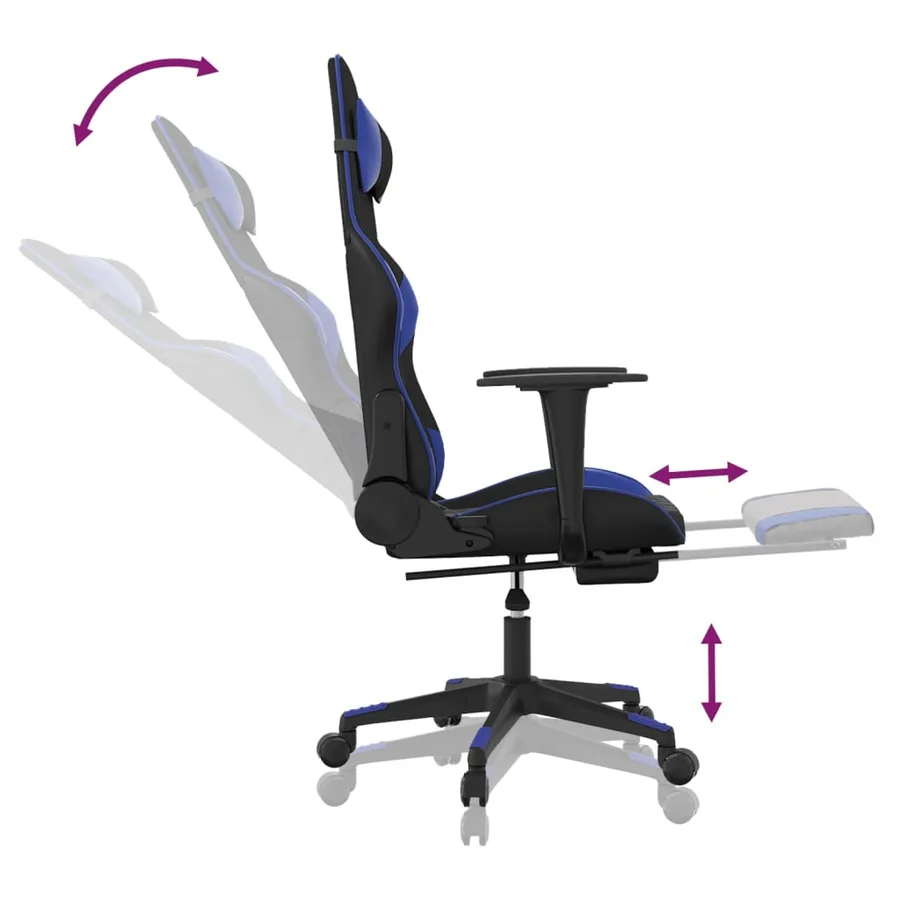 Chaise de jeu de massage et repose-pied Noir et bleu Similicuir - 7