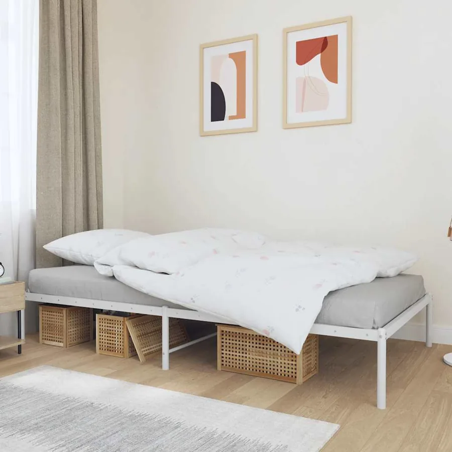 Cadre de lit en métal sans matelas blanc 107x203 cm