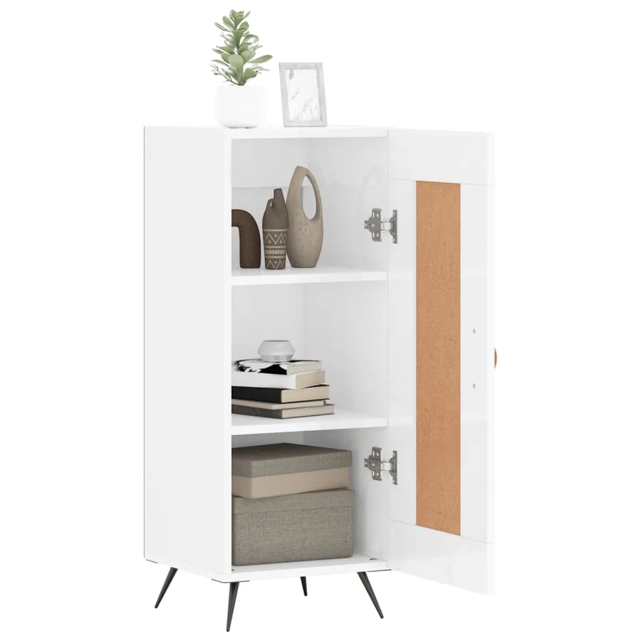 Buffet Blanc brillant 34,5x34x90 cm Bois d'ingénierie - 4