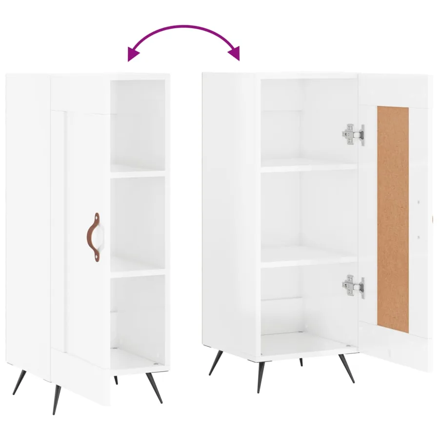 Buffet Blanc brillant 34,5x34x90 cm Bois d'ingénierie - 9