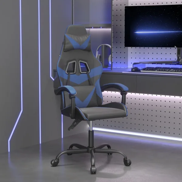 Chaise de jeu pivotante Noir et bleu Similicuir