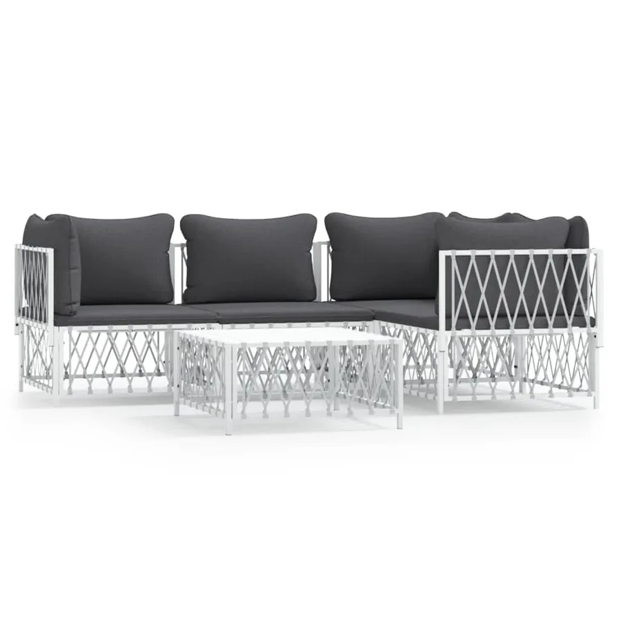 Salon de jardin avec coussins 5 pcs blanc acier - 2