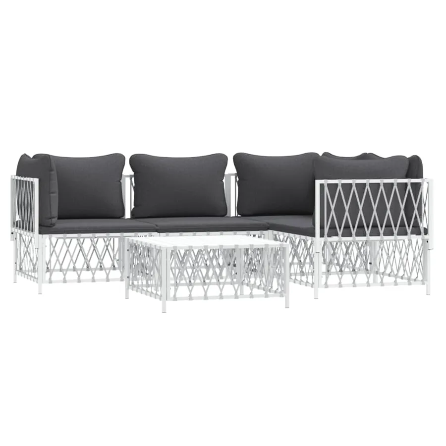 Salon de jardin avec coussins 5 pcs blanc acier - 3