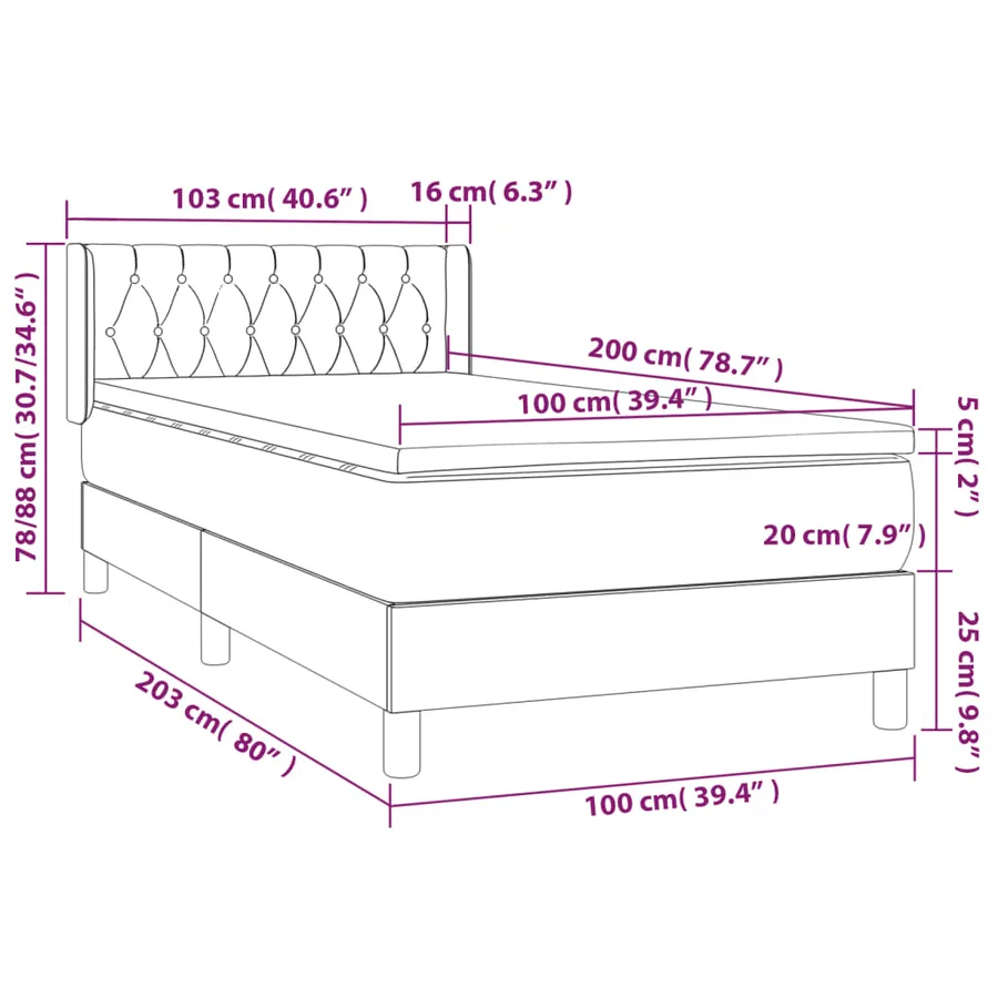 Sommier à lattes de lit avec matelas Bleu 100x200 cm Tissu - 7