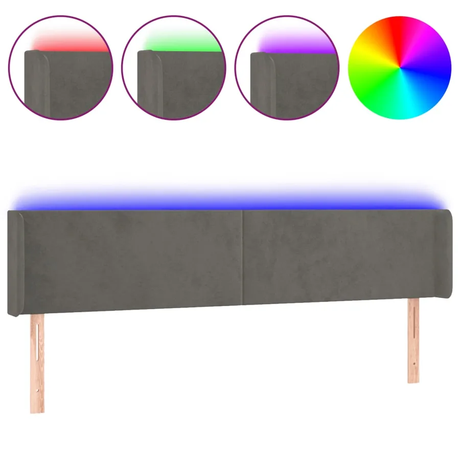 Tête de lit à LED Gris foncé 203x16x78/88 cm Velours - 2