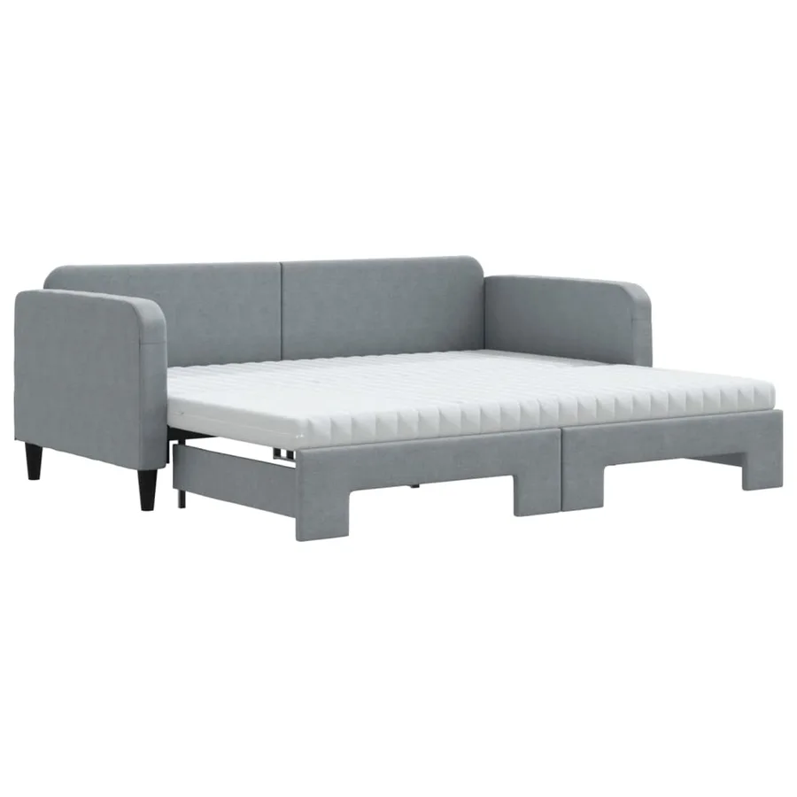 Lit de jour avec gigogne et matelas gris clair 90x190 cm tissu - 2