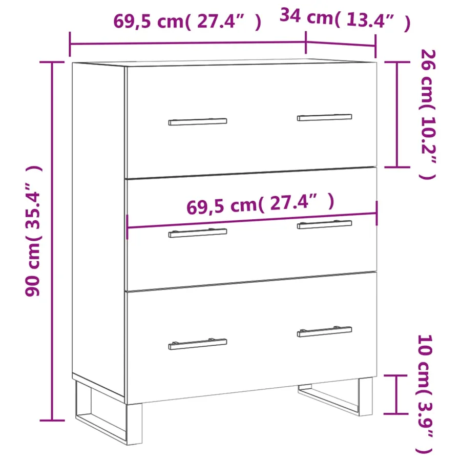 Buffet Blanc brillant 69,5x34x90 cm Bois d'ingénierie - 12