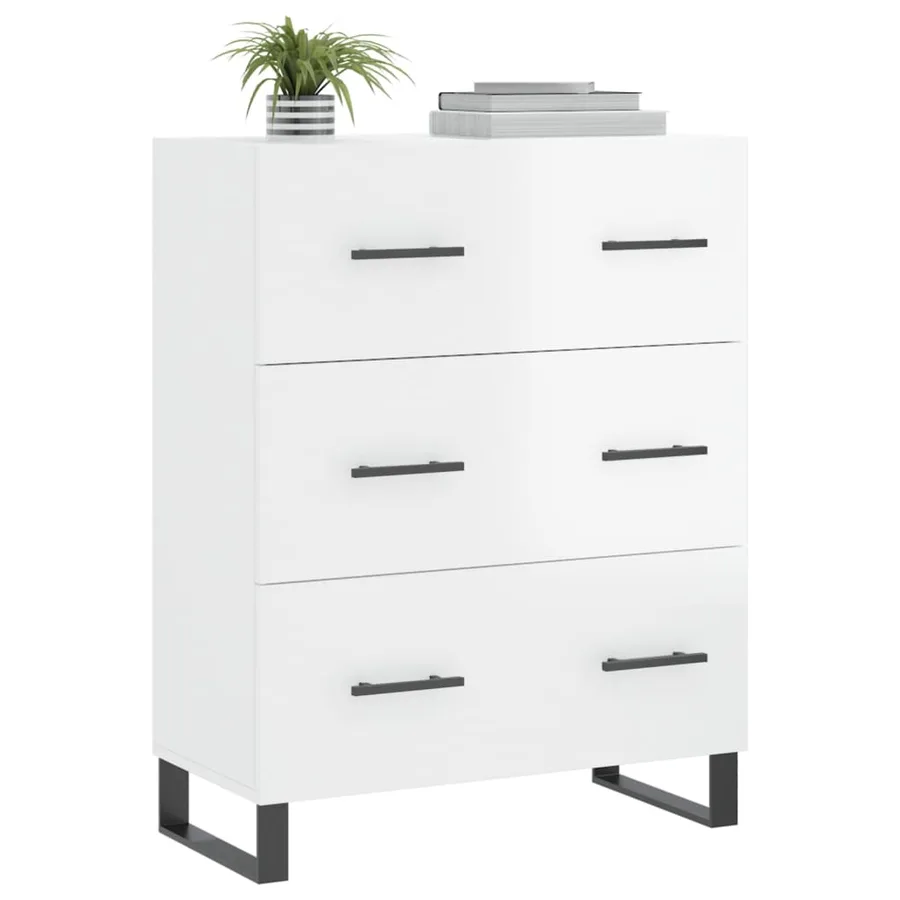 Buffet Blanc brillant 69,5x34x90 cm Bois d'ingénierie - 3