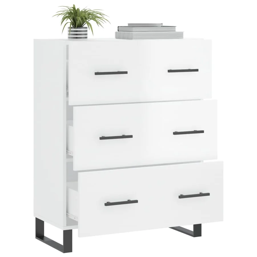 Buffet Blanc brillant 69,5x34x90 cm Bois d'ingénierie - 4