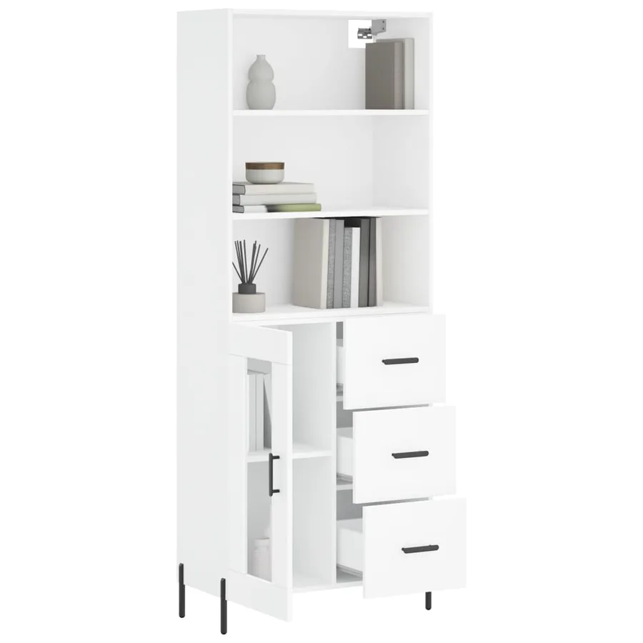 Buffet haut Blanc 69,5x34x180 cm Bois d'ingénierie - 3