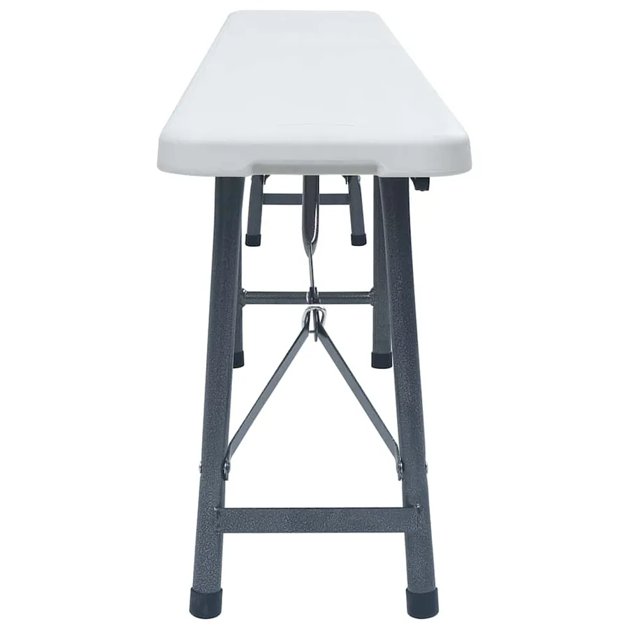 Table pliable de jardin avec 2 bancs 180 cm Acier et PEHD Blanc - 15