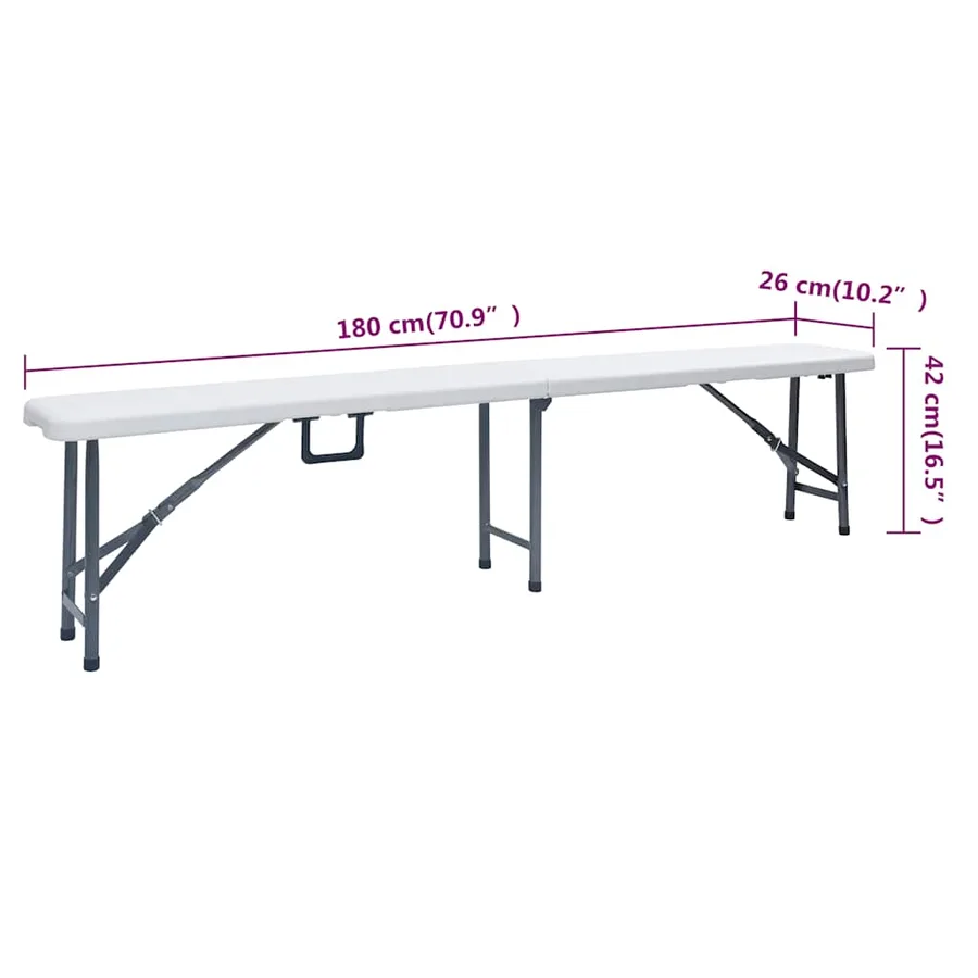 Table pliable de jardin avec 2 bancs 180 cm Acier et PEHD Blanc - 18