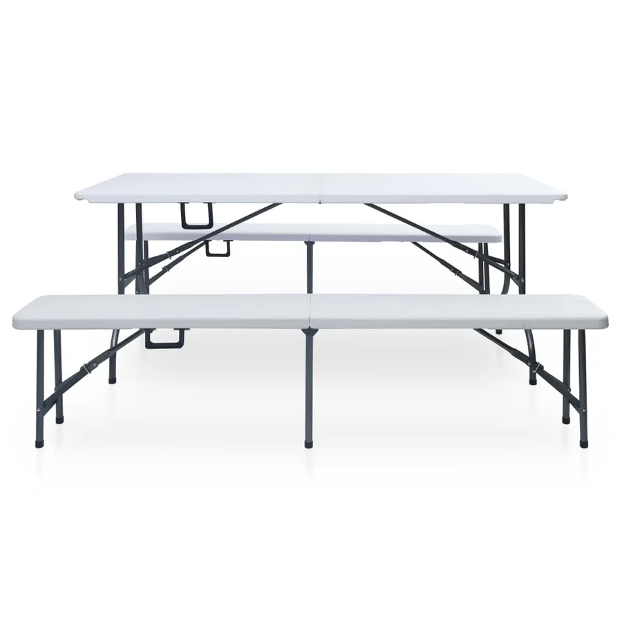 Table pliable de jardin avec 2 bancs 180 cm Acier et PEHD Blanc - 2