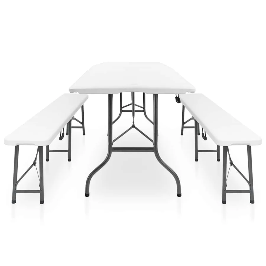 Table pliable de jardin avec 2 bancs 180 cm Acier et PEHD Blanc - 3