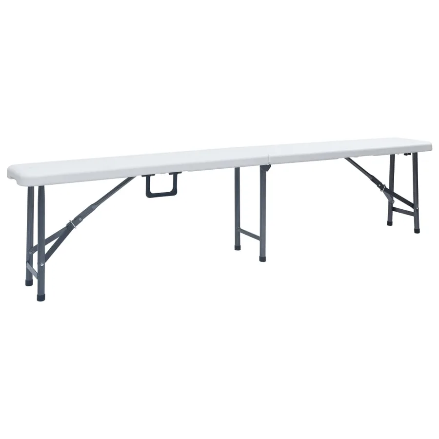 Table pliable de jardin avec 2 bancs 180 cm Acier et PEHD Blanc - 8