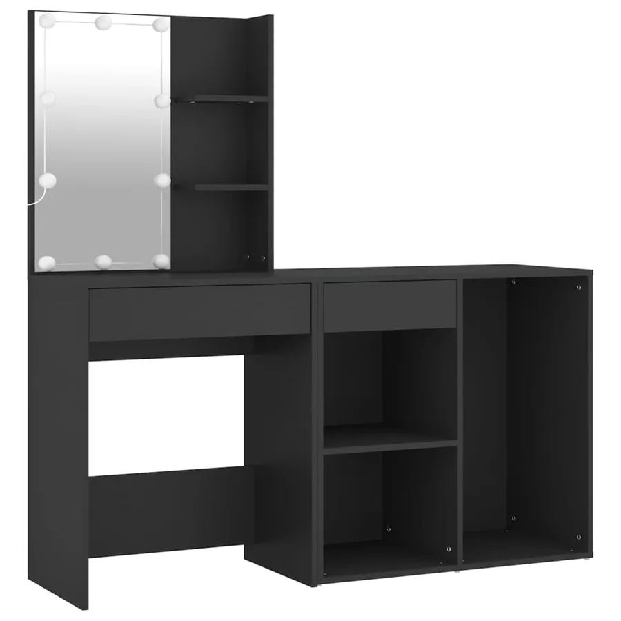 Coiffeuse à LED avec armoire noir bois d'ingénierie - 2