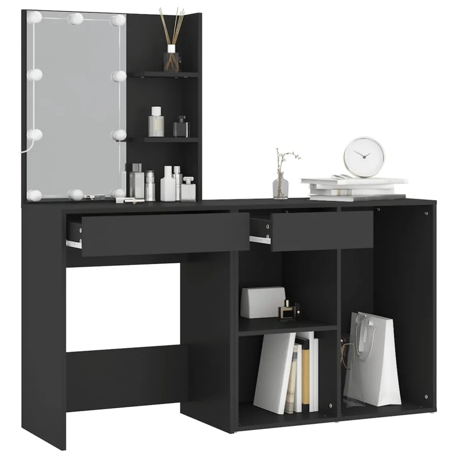 Coiffeuse à LED avec armoire noir bois d'ingénierie - 5