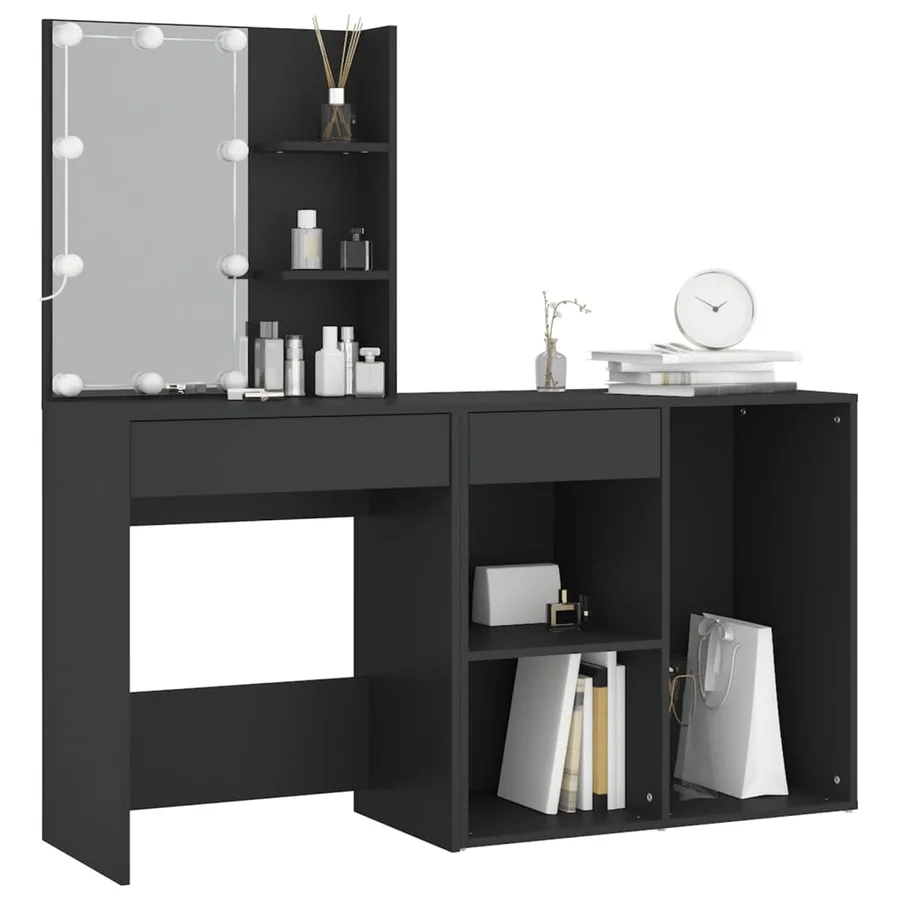 Coiffeuse à LED avec armoire noir bois d'ingénierie - 6