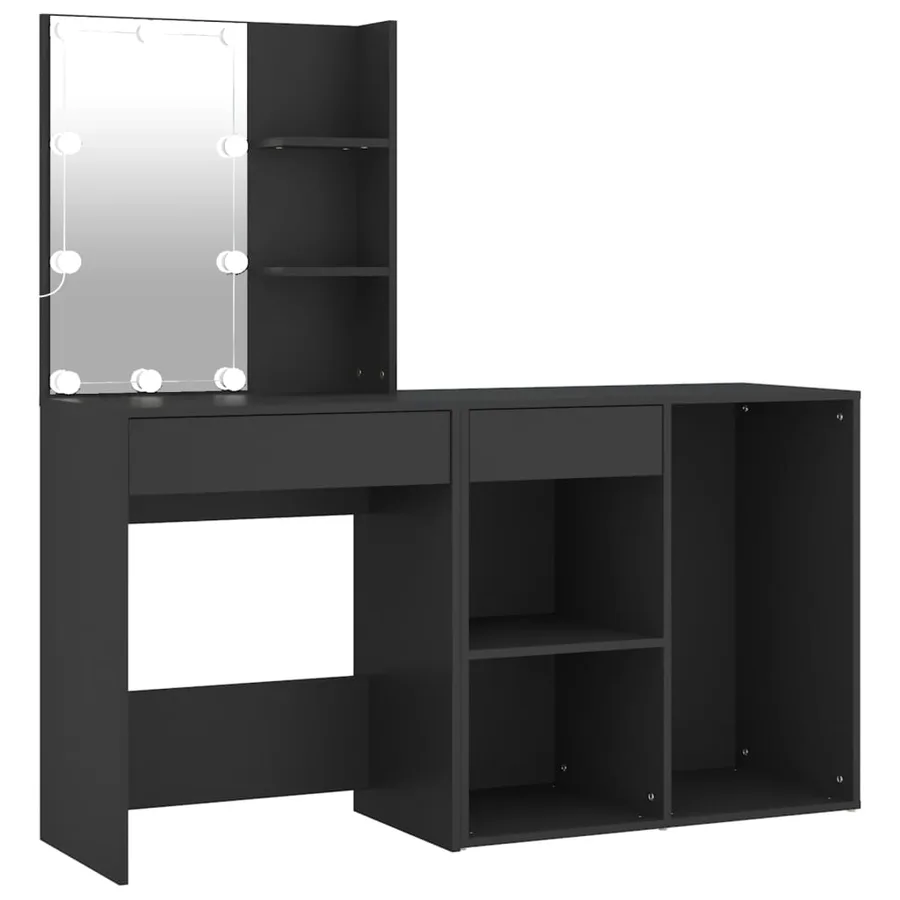 Coiffeuse à LED avec armoire noir bois d'ingénierie - 8