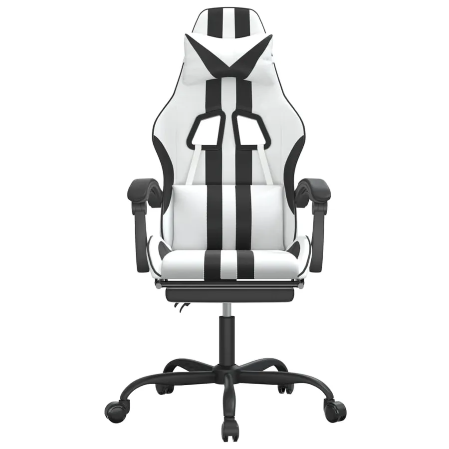 Chaise de jeu avec repose-pied Blanc et noir Similicuir - 3