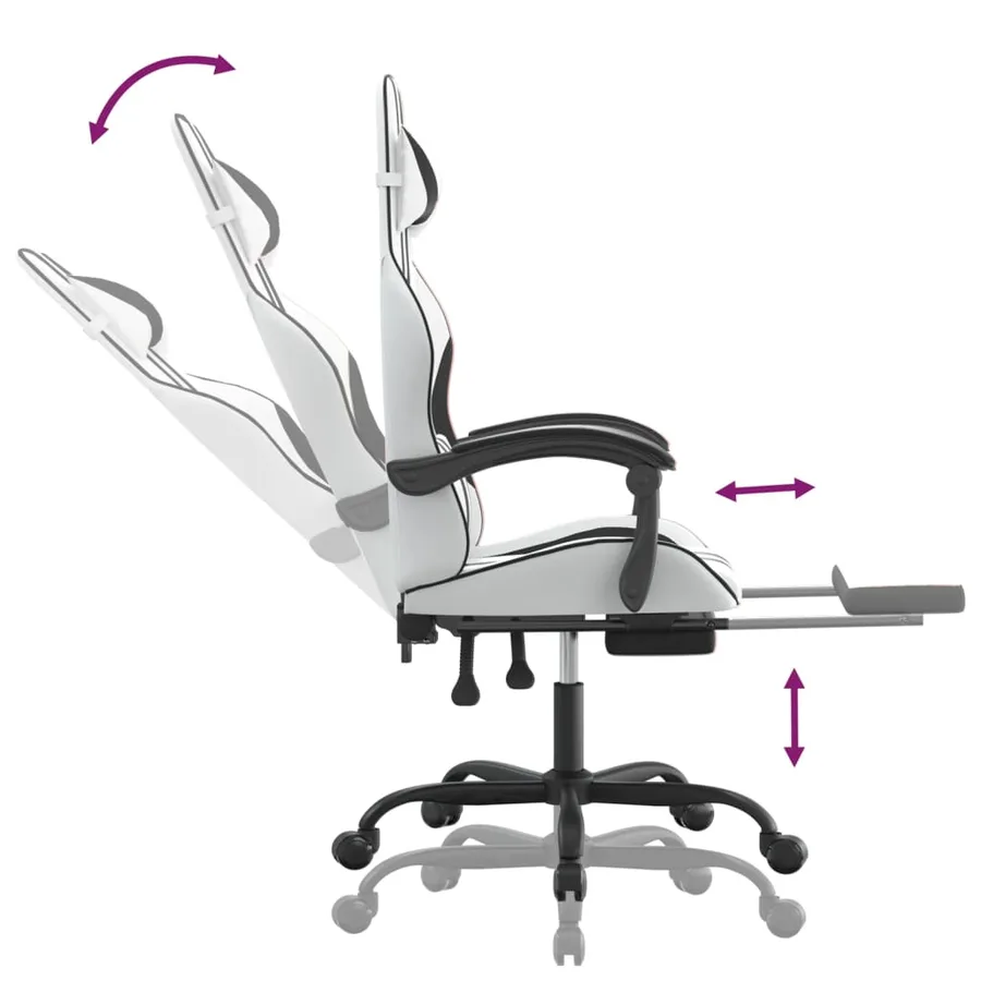 Chaise de jeu avec repose-pied Blanc et noir Similicuir - 7