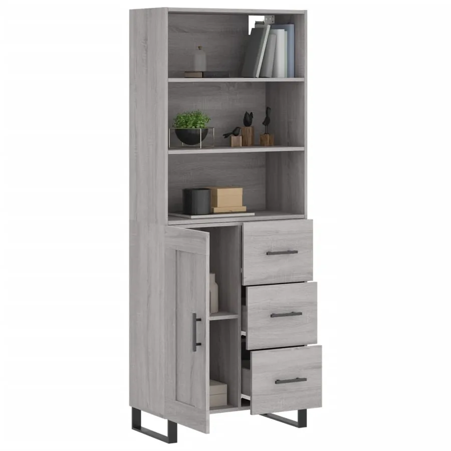 Buffet haut Sonoma gris 69,5x34x180 cm Bois d'ingénierie - 3