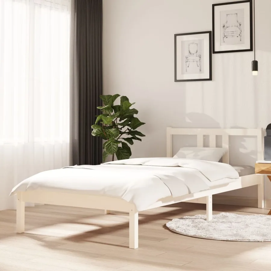 Cadre de lit sans matelas blanc bois massif 90x200 cm