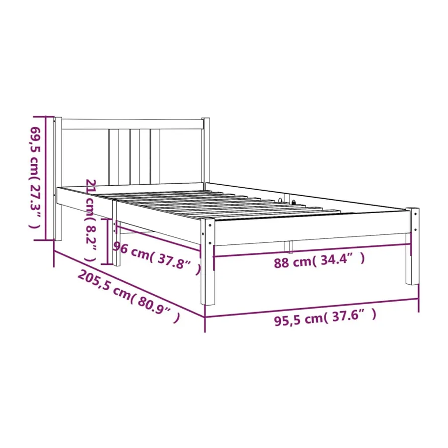 Cadre de lit sans matelas blanc bois massif 90x200 cm - 9