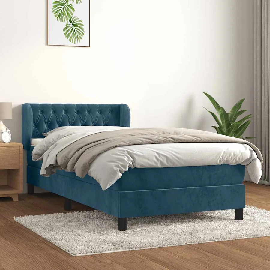 Sommier à lattes de lit avec matelas Bleu foncé 100x200 cm