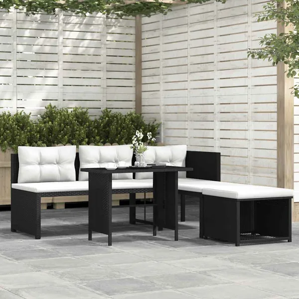 Salon de jardin 4 pcs Résine tressée Noir