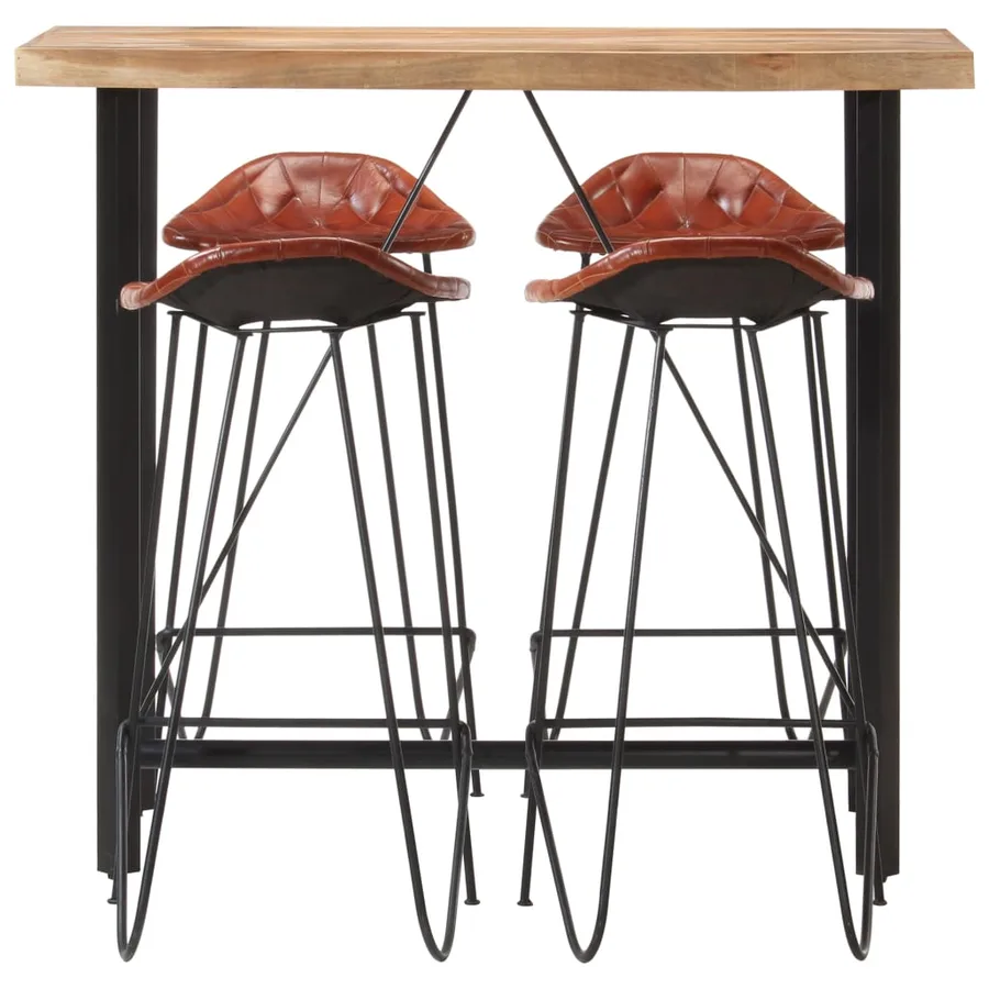 Ensemble de bar 5 pcs Bois solide et cuir véritable - 2